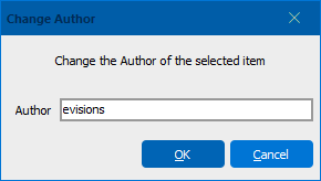 Change author dialog. There is a text field with the name of the current author. You can overwrite this with the name of your choice.